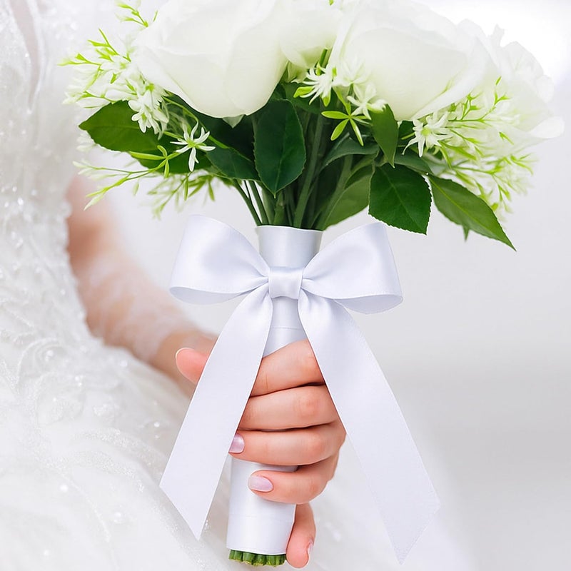 Fullive White Ribbon for Gift Wrapping, 30 Yards White Ribbon 1 1/2 Inch, Solid Polyester Satin Wedding Ribbons for Wedding Christmas Decorations DIY Hair Bows Wrapping Bouquet Floral Arrangements - Image 4